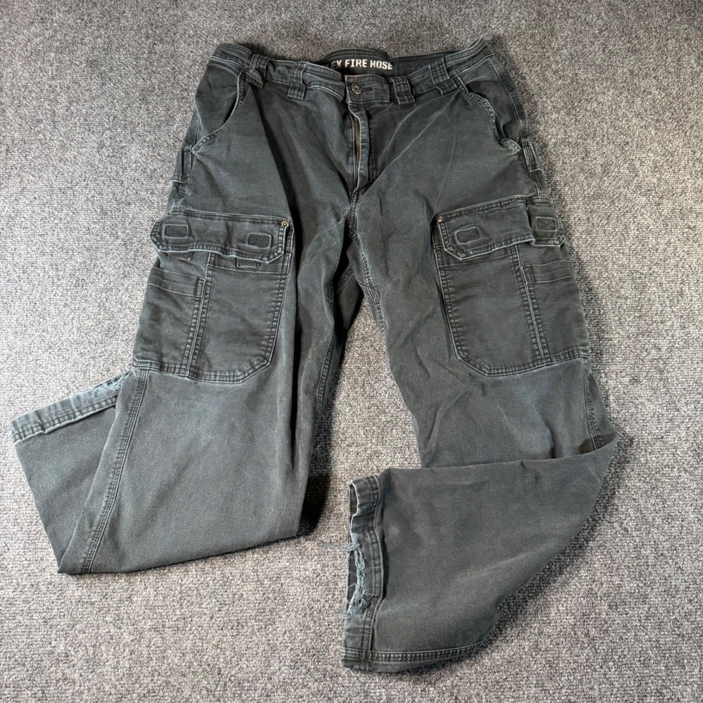 Duluth Trading Co Flex Fire Hose Cargo Pants Men 38x30 Black Work Utility Canvas